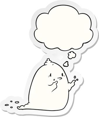 cartoon spooky ghost and thought bubble as a printed sticker
