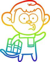 rainbow gradient line drawing cartoon christmas monkey vector