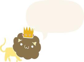 cartoon lion and crown and speech bubble in retro style vector