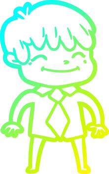 niño feliz de dibujos animados de dibujo de línea de gradiente frío vector