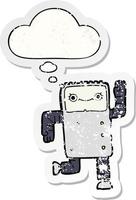 cartoon robot and thought bubble as a distressed worn sticker vector