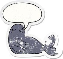 cartoon seal and speech bubble distressed sticker vector