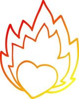 warm gradient line drawing cartoon flaming heart vector