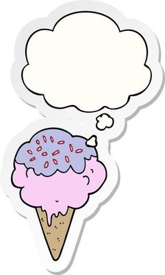 cartoon ice cream and thought bubble as a printed sticker