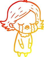 warm gradient line drawing cartoon girl crying vector