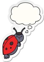 cute cartoon ladybug and thought bubble as a printed sticker vector