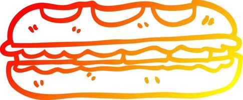 warm gradient line drawing cartoon tasty sandwich vector