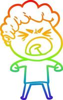 rainbow gradient line drawing cartoon furious man vector