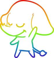 dibujo de línea de gradiente de arco iris elefante sonriente de dibujos animados vector