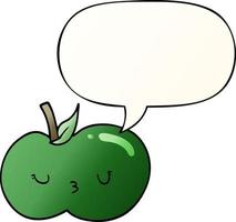 cartoon cute apple and speech bubble in smooth gradient style vector