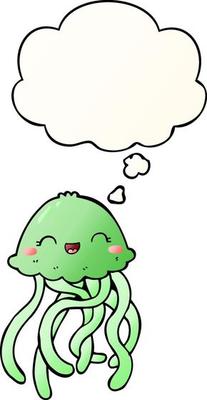 cute cartoon jellyfish and thought bubble in smooth gradient style