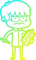 cold gradient line drawing annoyed cartoon boy vector