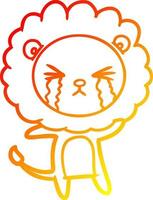warm gradient line drawing cartoon crying lion vector