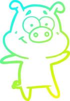 cold gradient line drawing happy cartoon pig vector