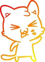 warm gradient line drawing cartoon cat hissing vector