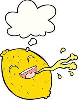 cartoon squirting lemon and thought bubble vector