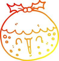 warm gradient line drawing cute cartoon christmas pudding vector