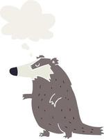 cartoon badger and thought bubble in retro style vector