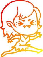 warm gradient line drawing annoyed cartoon vampire girl vector