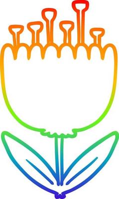 rainbow gradient line drawing cartoon flower