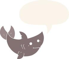 cartoon shark and speech bubble in retro style vector