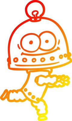 warm gradient line drawing happy carton robot with light bulb