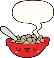 cute cartoon bowl of cereal and speech bubble vector