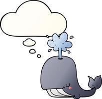 cartoon whale and thought bubble in smooth gradient style vector