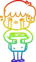 rainbow gradient line drawing cartoon boy crying vector