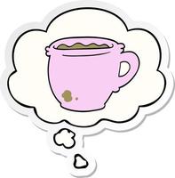 cartoon hot cup of coffee and thought bubble as a printed sticker vector