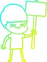 cold gradient line drawing angry cartoon boy protesting vector