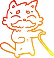 warm gradient line drawing cartoon old cat vector