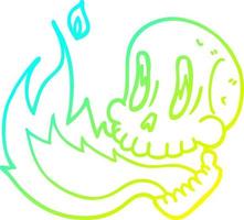 cold gradient line drawing cartoon flaming skull vector