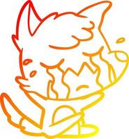 warm gradient line drawing crying fox cartoon vector