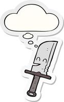 cartoon knife and thought bubble as a printed sticker vector