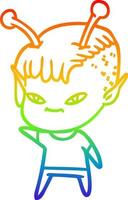 rainbow gradient line drawing cute cartoon alien girl vector