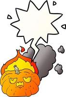 cartoon flaming halloween pumpkin and speech bubble in smooth gradient style vector