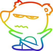 dibujo de línea de gradiente de arco iris dibujos animados de oso enojado vector
