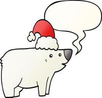 cartoon bear wearing christmas hat and speech bubble in smooth gradient style vector