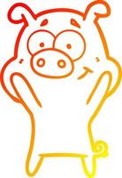 warm gradient line drawing happy cartoon pig vector