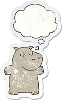 cartoon hippo and thought bubble as a distressed worn sticker vector