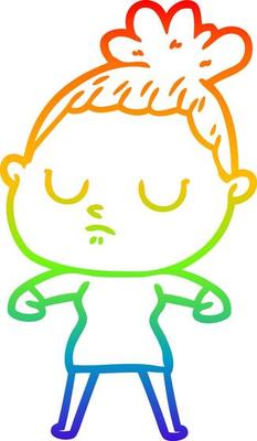 rainbow gradient line drawing cartoon calm woman