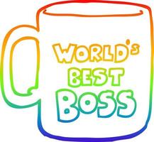 taza del mejor jefe del mundo del dibujo lineal del gradiente del arco iris vector