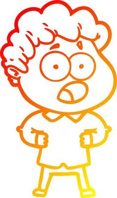 warm gradient line drawing cartoon man gasping in surprise