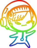 rainbow gradient line drawing cartoon astronaut woman vector