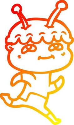 warm gradient line drawing friendly cartoon spaceman running