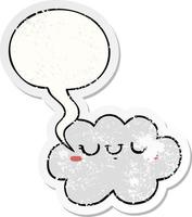 cute cartoon cloud and speech bubble distressed sticker vector