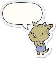 cute cartoon goat and speech bubble sticker vector