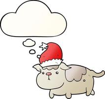 lindo perro navideño y burbuja de pensamiento en un estilo degradado suave vector