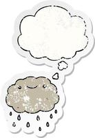 cartoon cloud and thought bubble as a distressed worn sticker vector